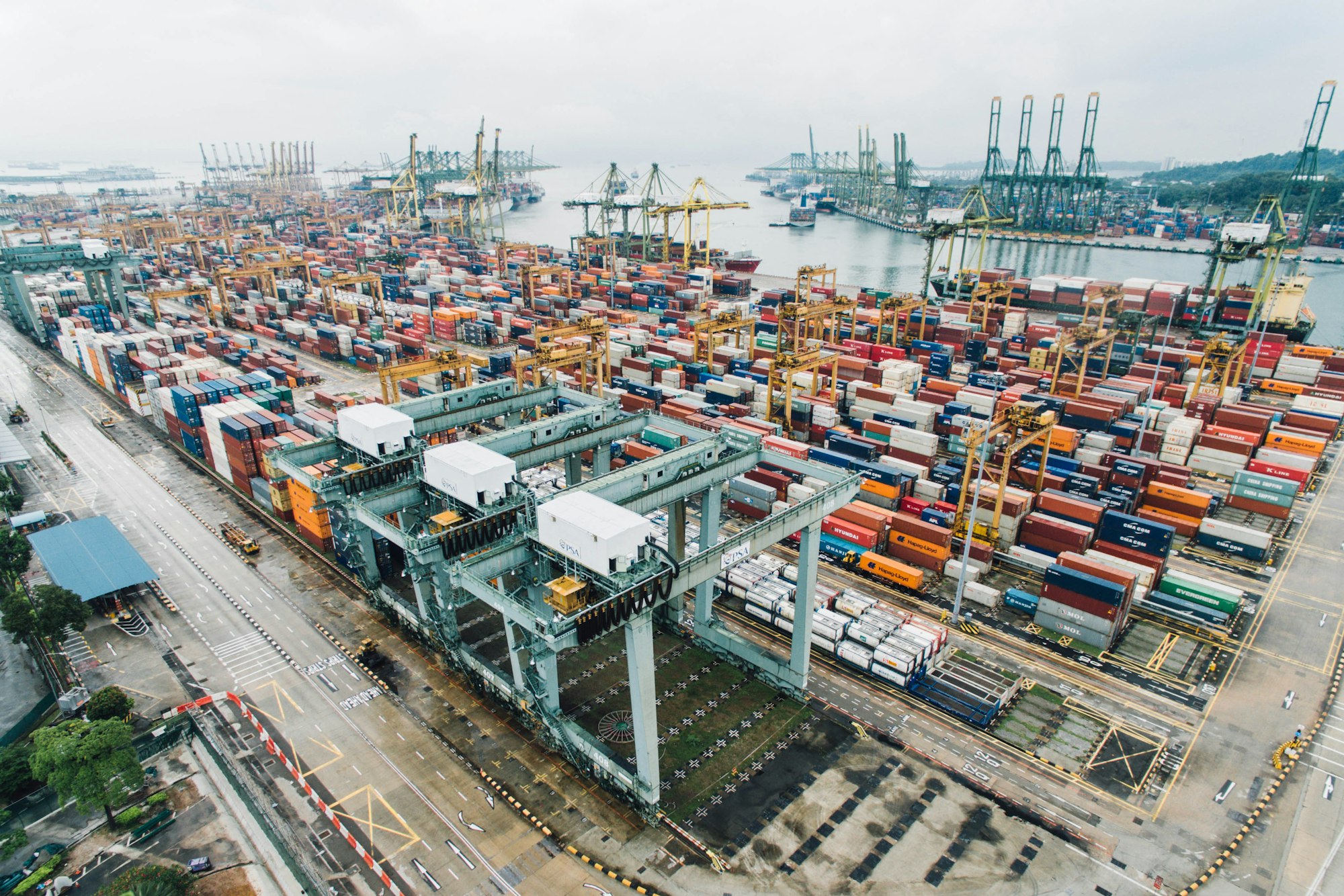 Aerial view of a container terminal